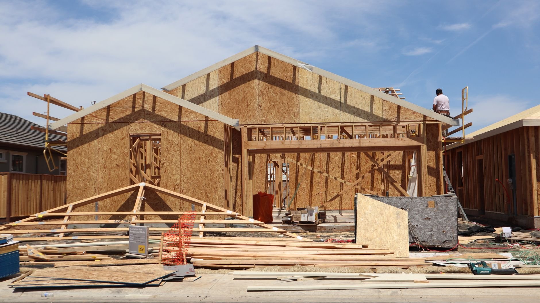 Residential home under construction showing framing stage